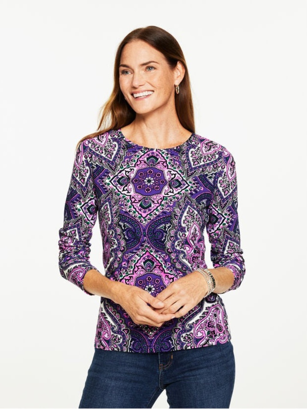 The Talbots Tee- NWT LONG SLEEVE CREWNECK TEE - DIAMOND MEDALLION- Sz LP